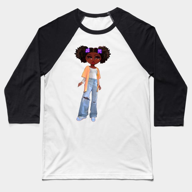 Beautiful Brown skin African American girl with Afro hair in 2 puffs. Black girls rock, black girl magic,melanin poppin queen anime girl drawn in manga style Baseball T-Shirt by Artonmytee